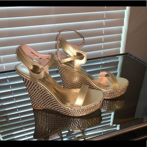 BEBE Women’s Strappy Wedge Heel